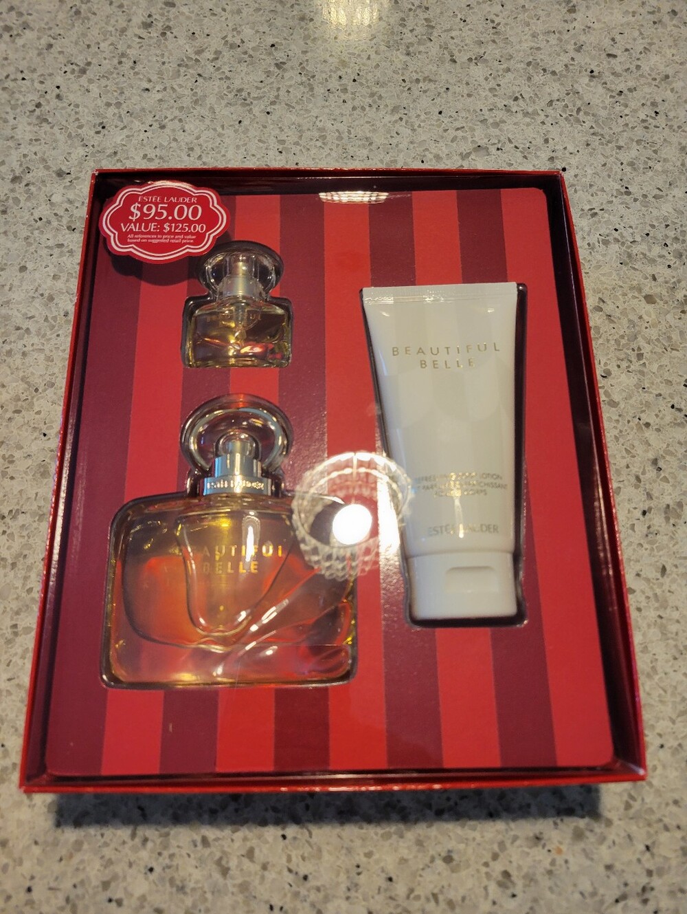 Estee Lauder Beautiful Belle Gift Set in Red and White,$125 Value.